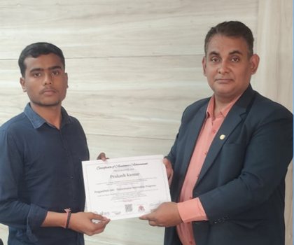A PragatiPath 360 learner receiving a completion certificate
